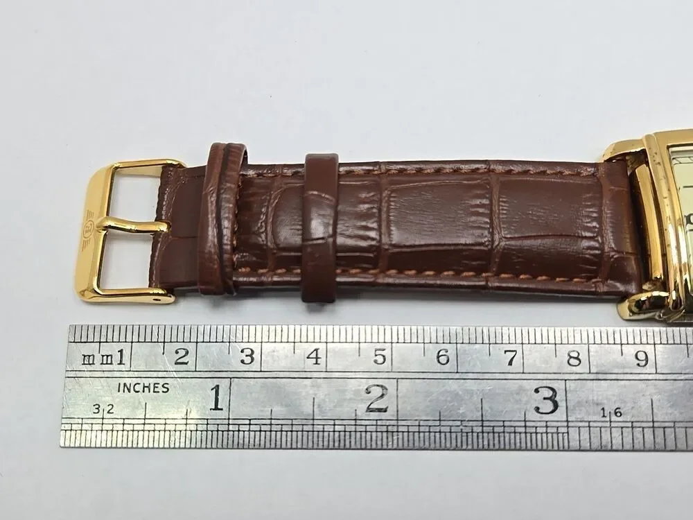 Eriksen The Classic Mens Gold Tone 30mm .Tank Watch New Battery Brown Leather